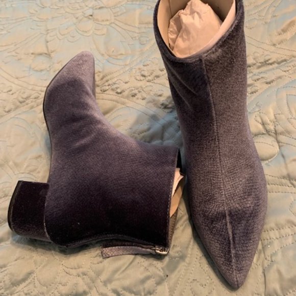 Blue Suede Ankle Boots with side zippers and 2" heels. Size 8. - Picture 3 of 5